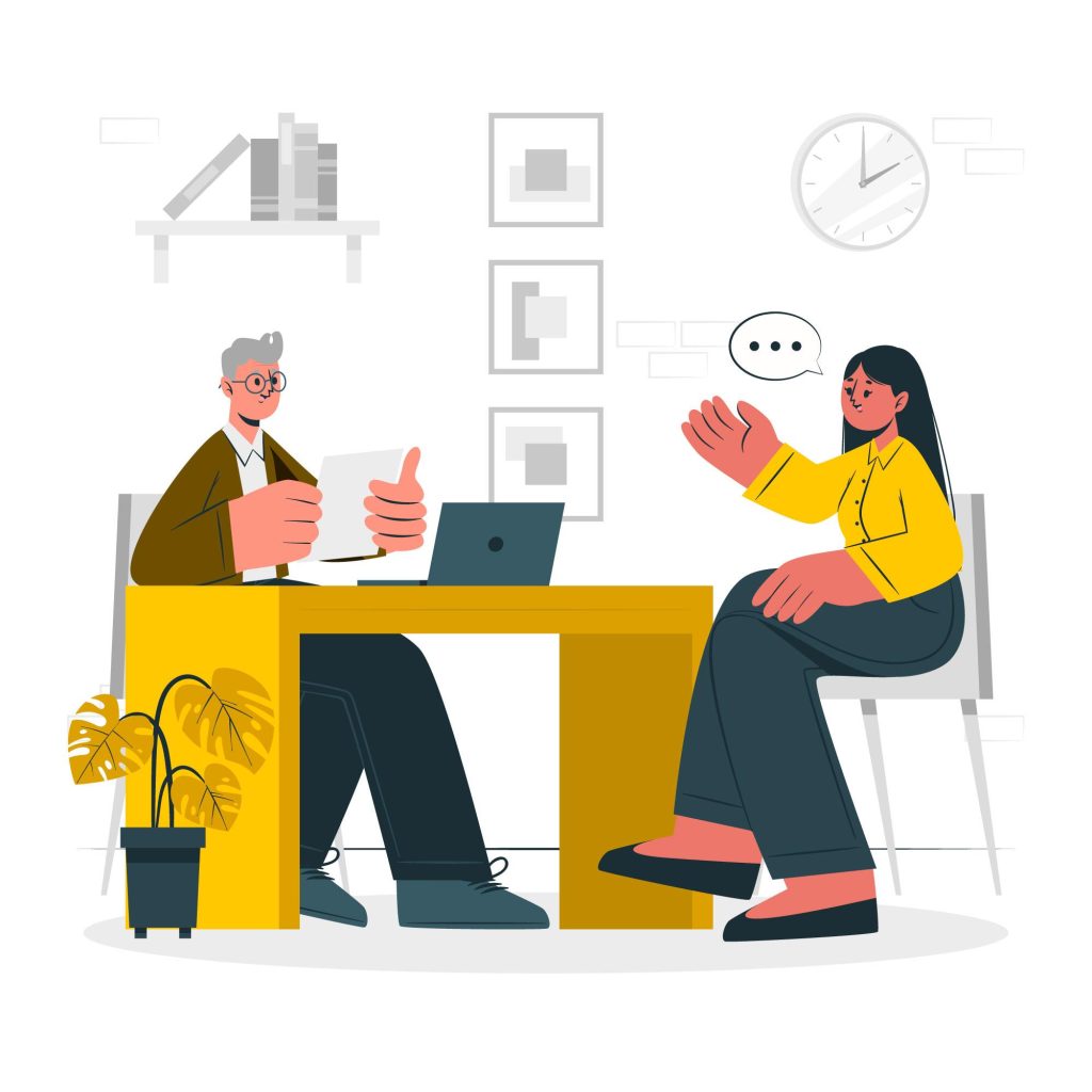 un monsieur accompagnateur avec une  cliente au bureau
